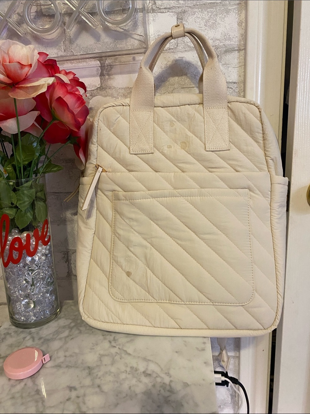 Quilted Cream Women’s Tote Backpack - universal thread